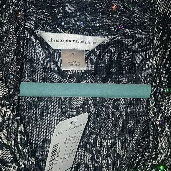 Christopher & Banks black white bling top Sz S NWT - Picture 2 of 4